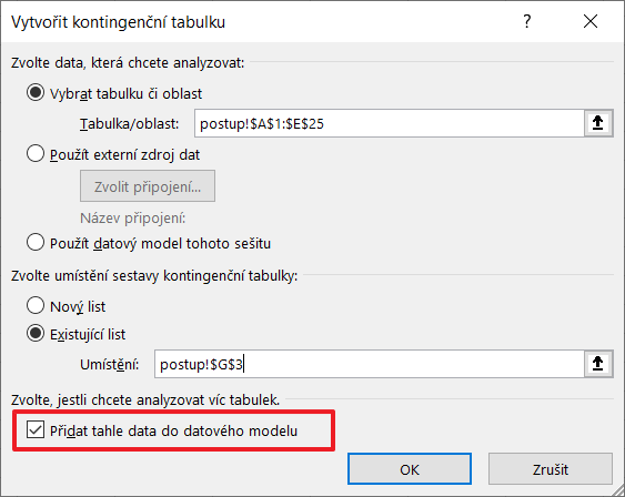 Excel - kontingenční tabulky - počet jedinečných hodnot