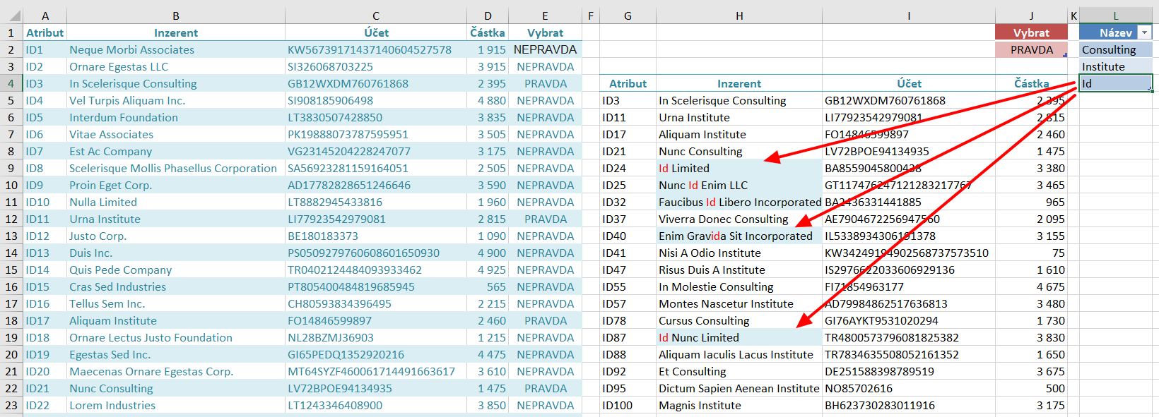 excel - rozšířený filtr